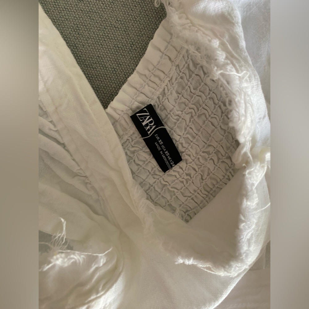 Zara White Rustic Denim Raw Hem Ruffled Cap Sleeve Belted Jumpsuit Playsuit XS - Picture 13 of 13